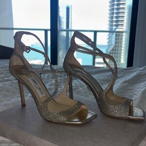 Jimmy Choo Glitter Champagne Strappy High-Heel Sandals